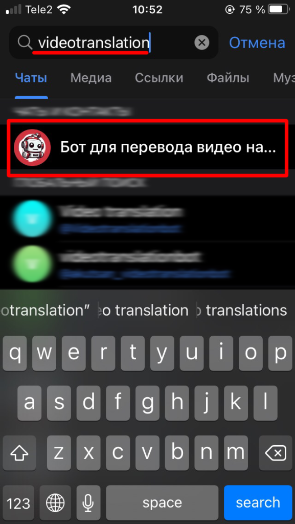 Поиск бота для перевода видео - шаг 2